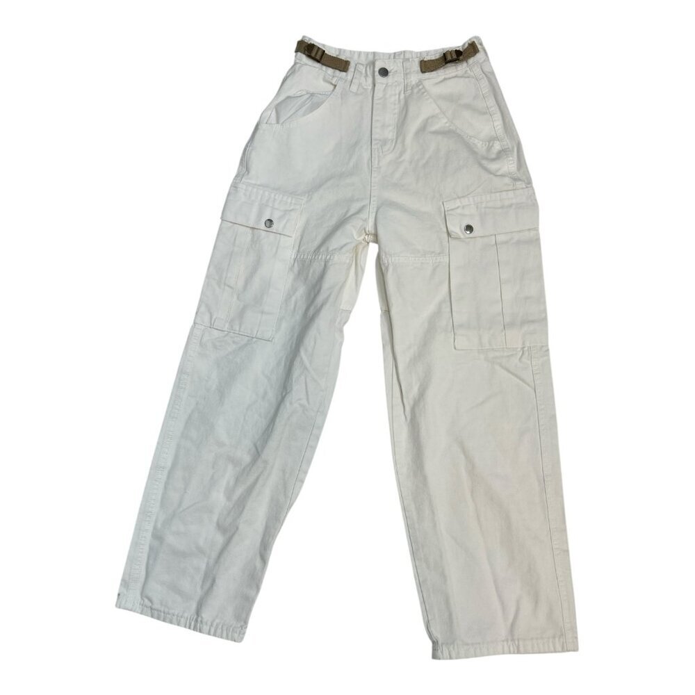 Women's Cargo Wide Leg 100% Cotton Pants Off‎ White Size 26 Preppy Y2k Baggy
